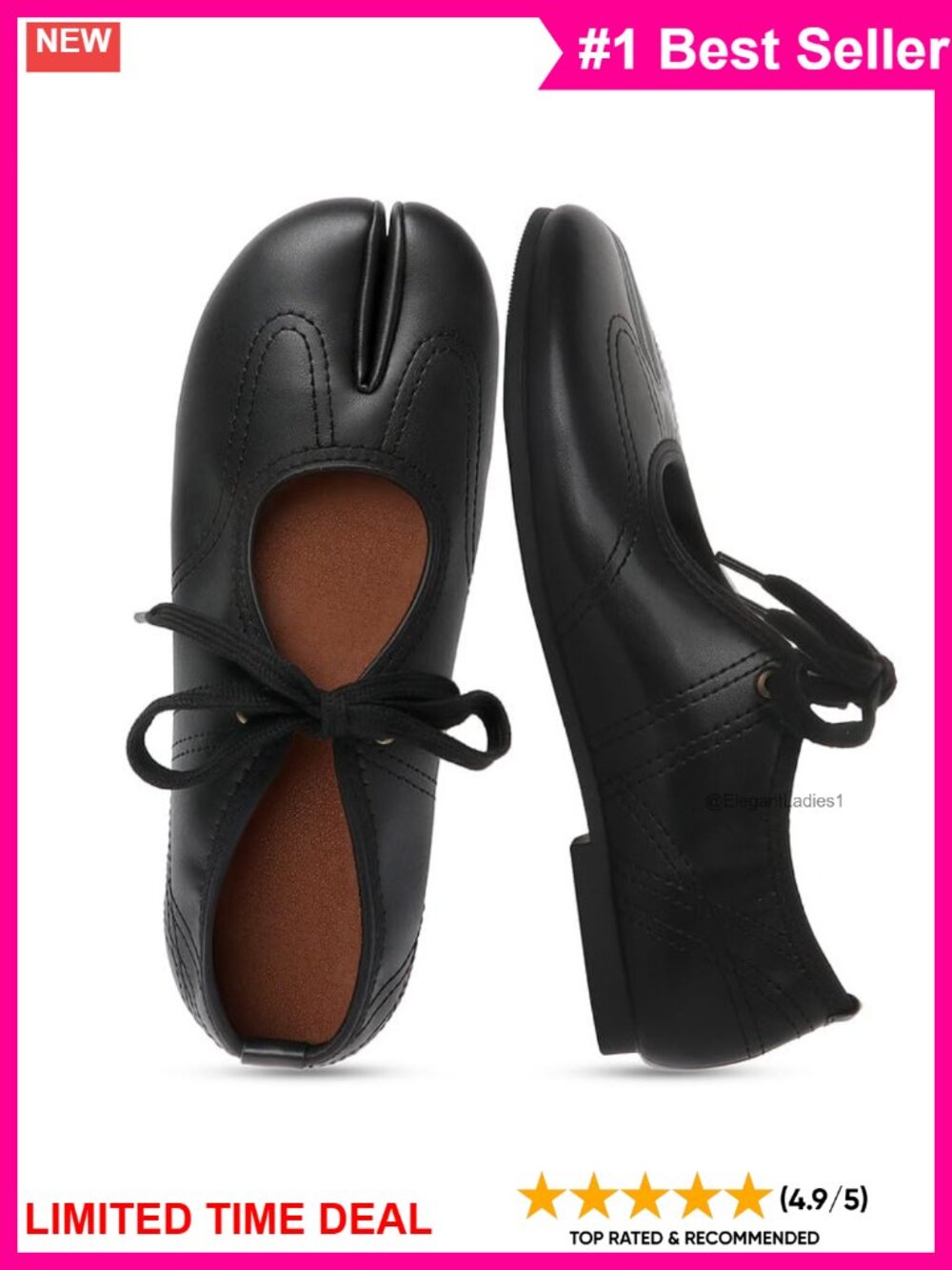 Lace Up Mary Jane Split Toe Ballet Flats Faux Leather Comfort Slip On